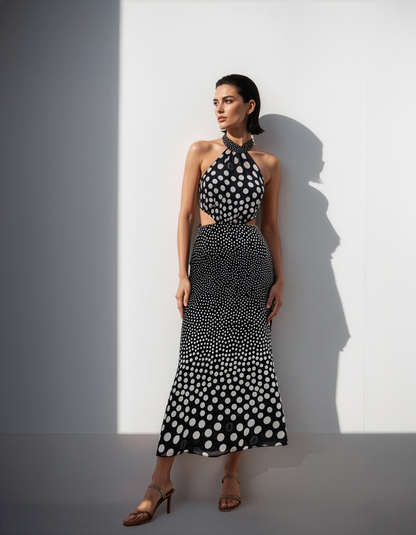 Polka Black White Halter Dress