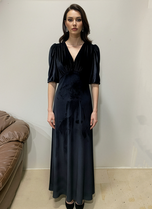 Vintage Sleeve Black Velvet Dress
