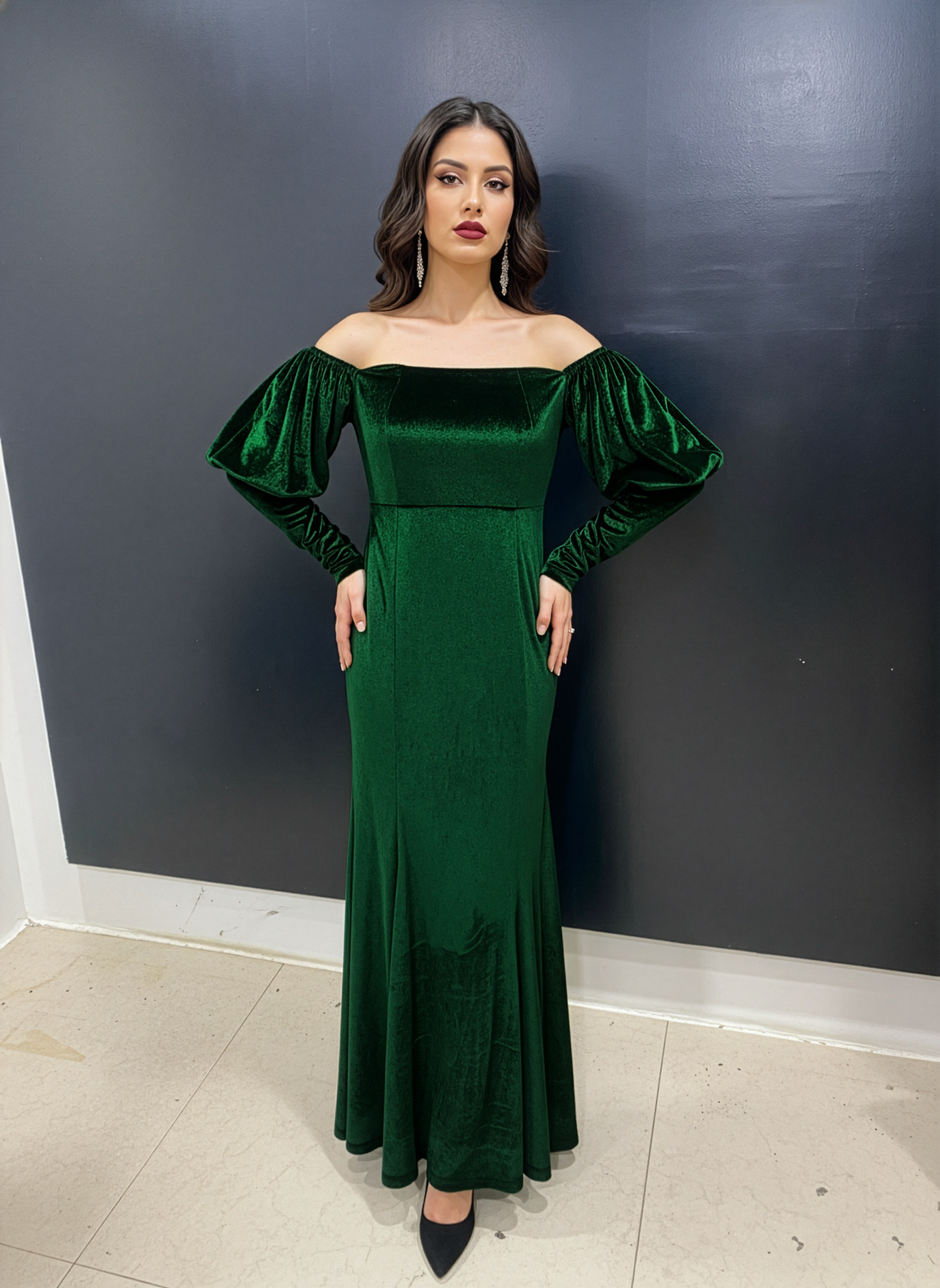Vintage Retro Emerald Velvet Dress
