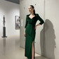 Emerald Vintage Neck Velvet Dress