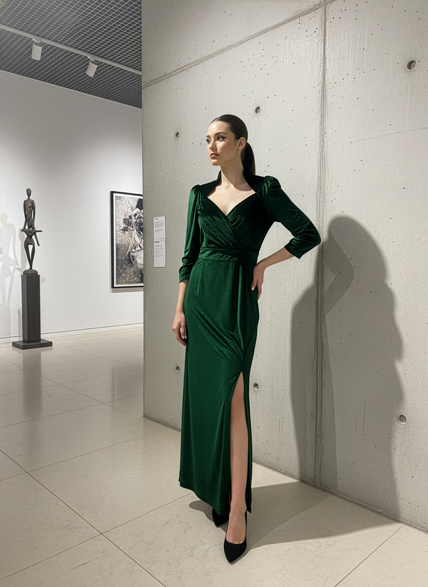 Emerald Vintage Neck Velvet Dress