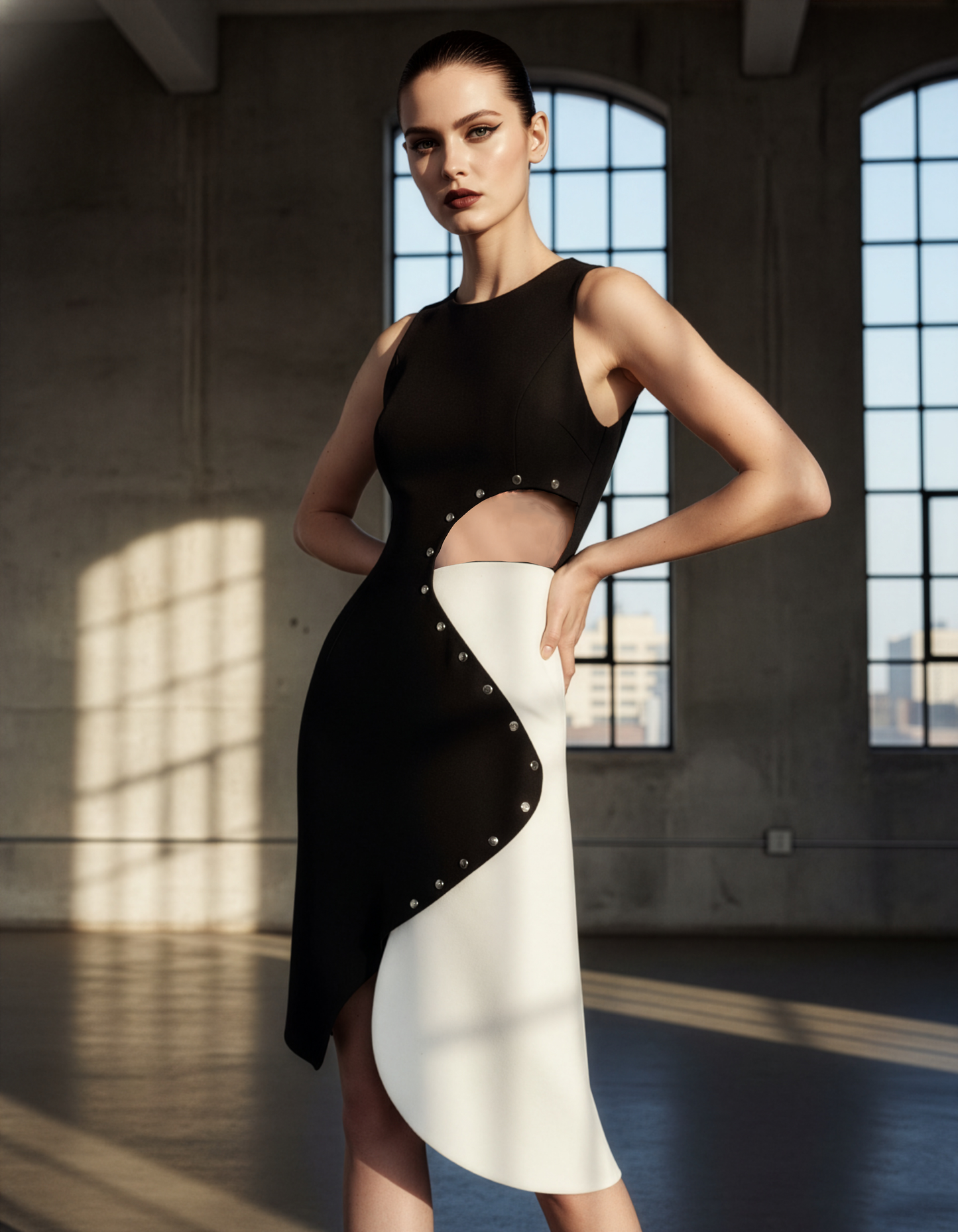 Thierra Black White Asymmetric Dress