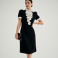 Black White Ruffle Neck Dress