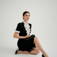 Black White Ruffle Neck Dress