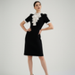 Black White Ruffle Neck Dress