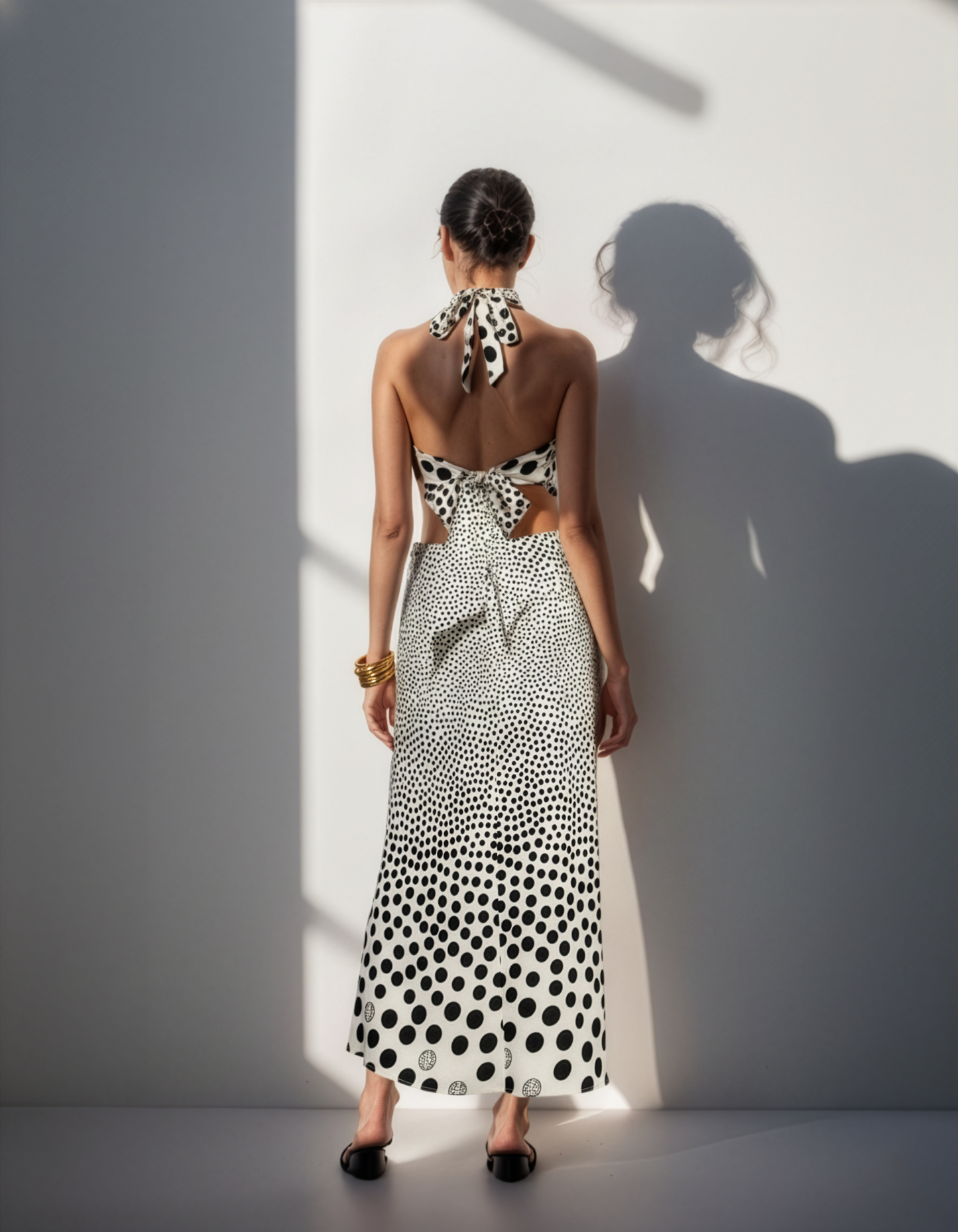 Polka Black White Halter Dress