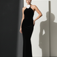 LUXE Black Halter Rose Gown
