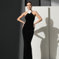LUXE Black Halter Rose Gown