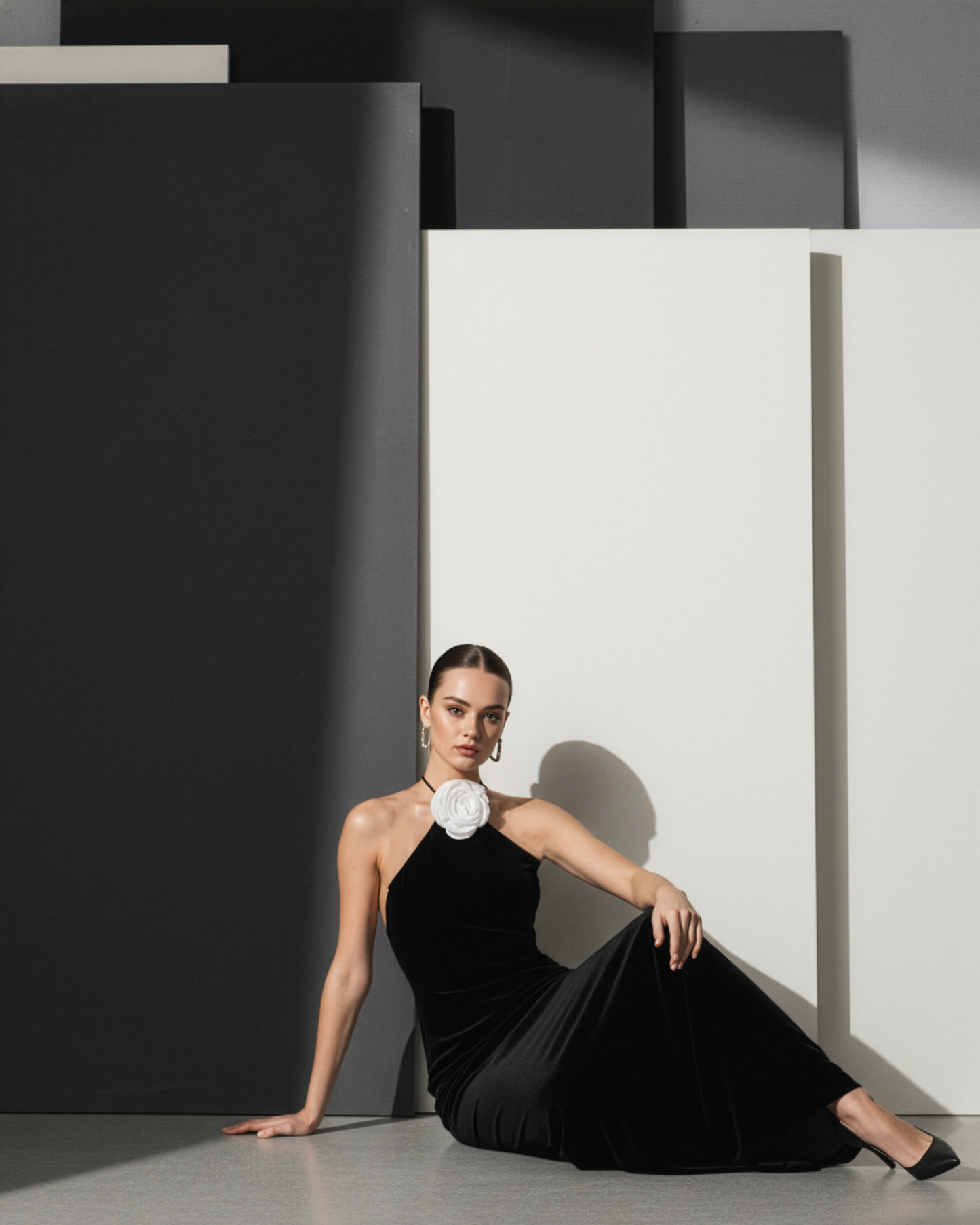 LUXE Black Halter Rose Gown