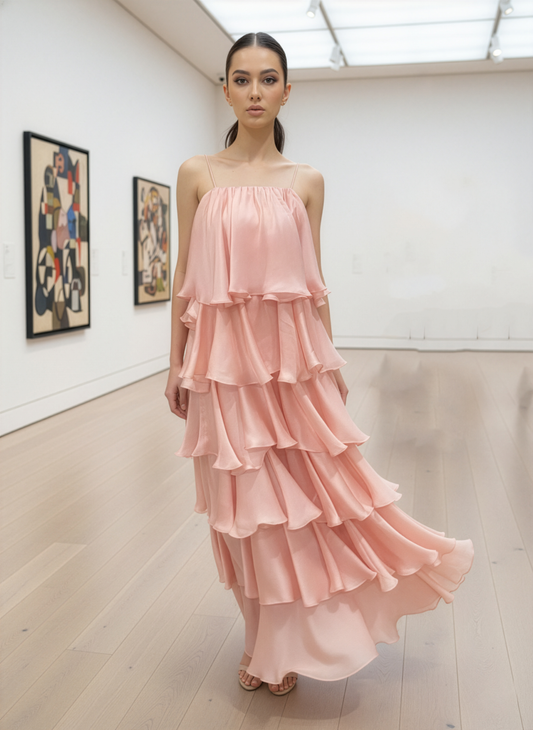 LUXE Pink Ruffle Maxi