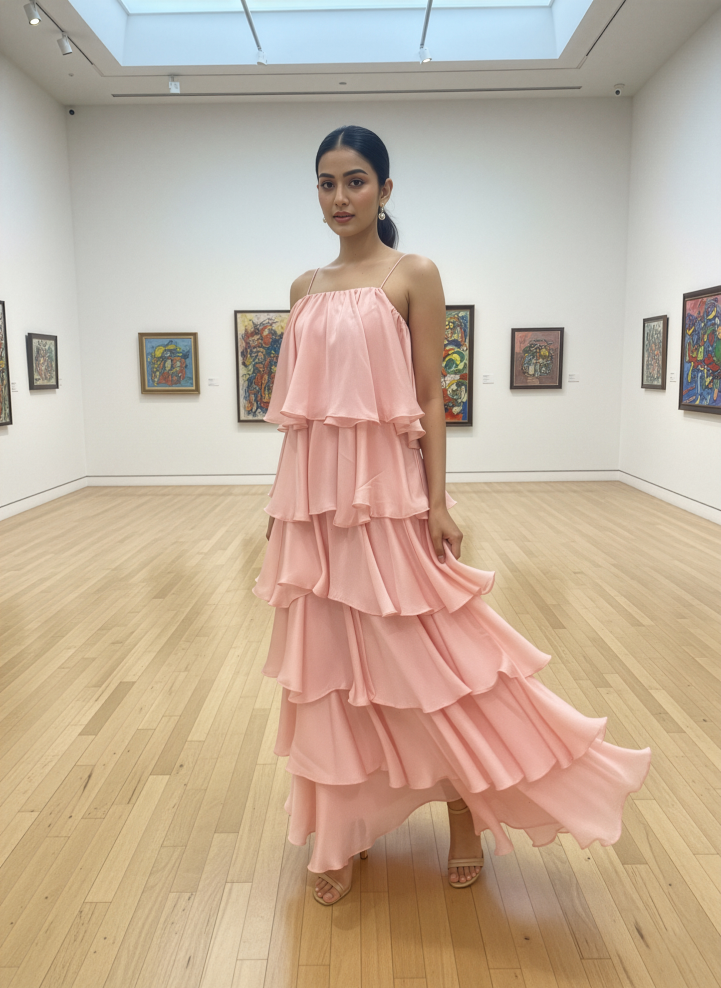 LUXE Pink Ruffle Maxi