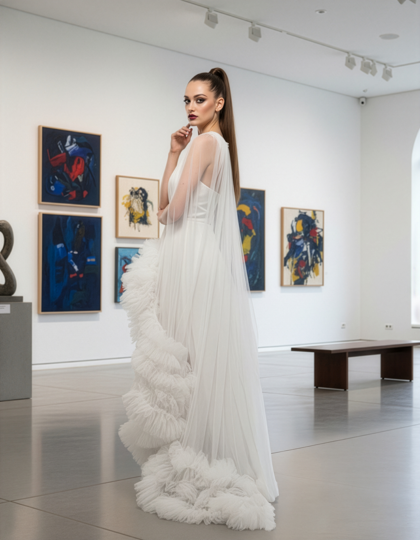 LUXE Tulle Ruffle Drama White Gown