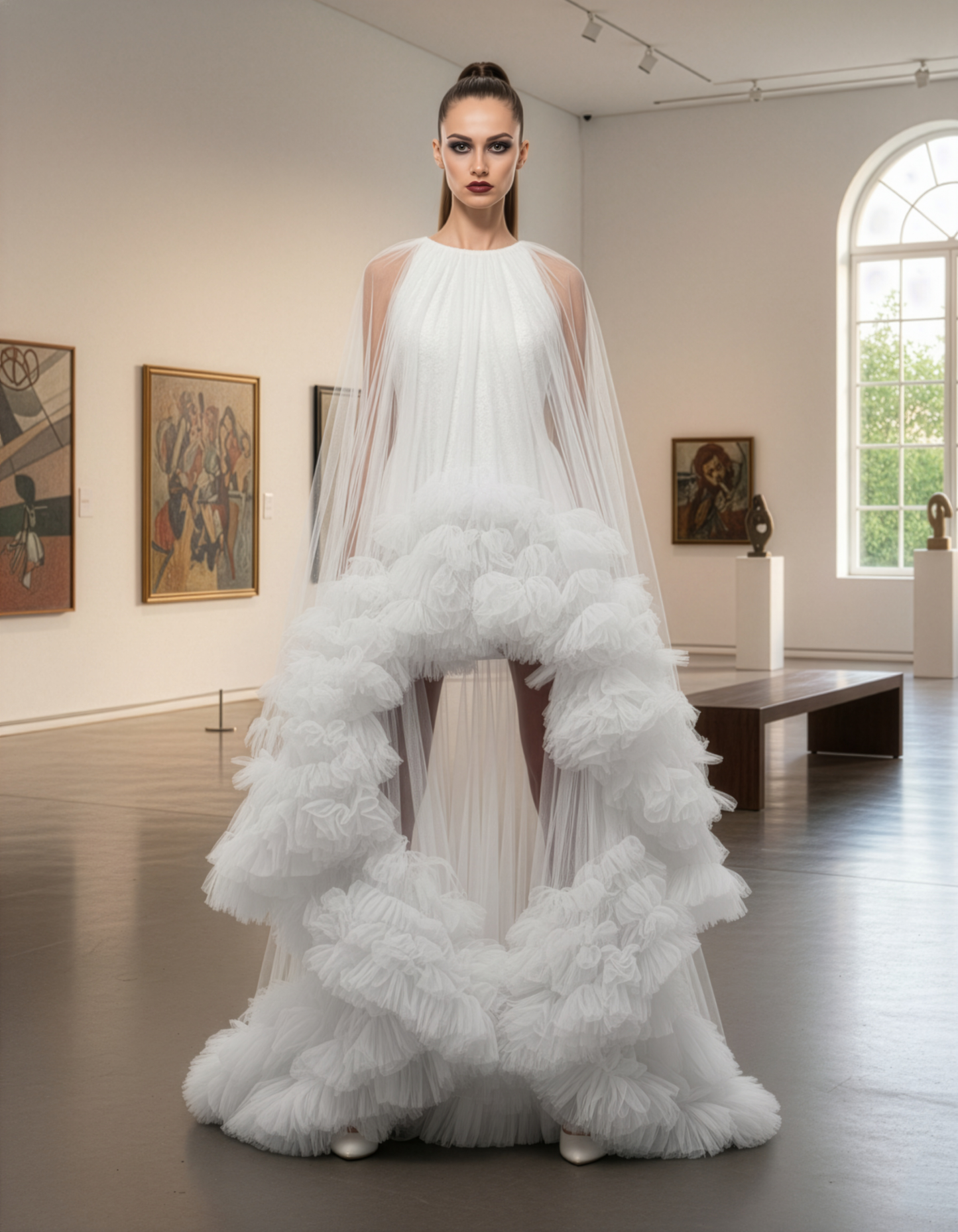 LUXE Tulle Ruffle Drama White Gown