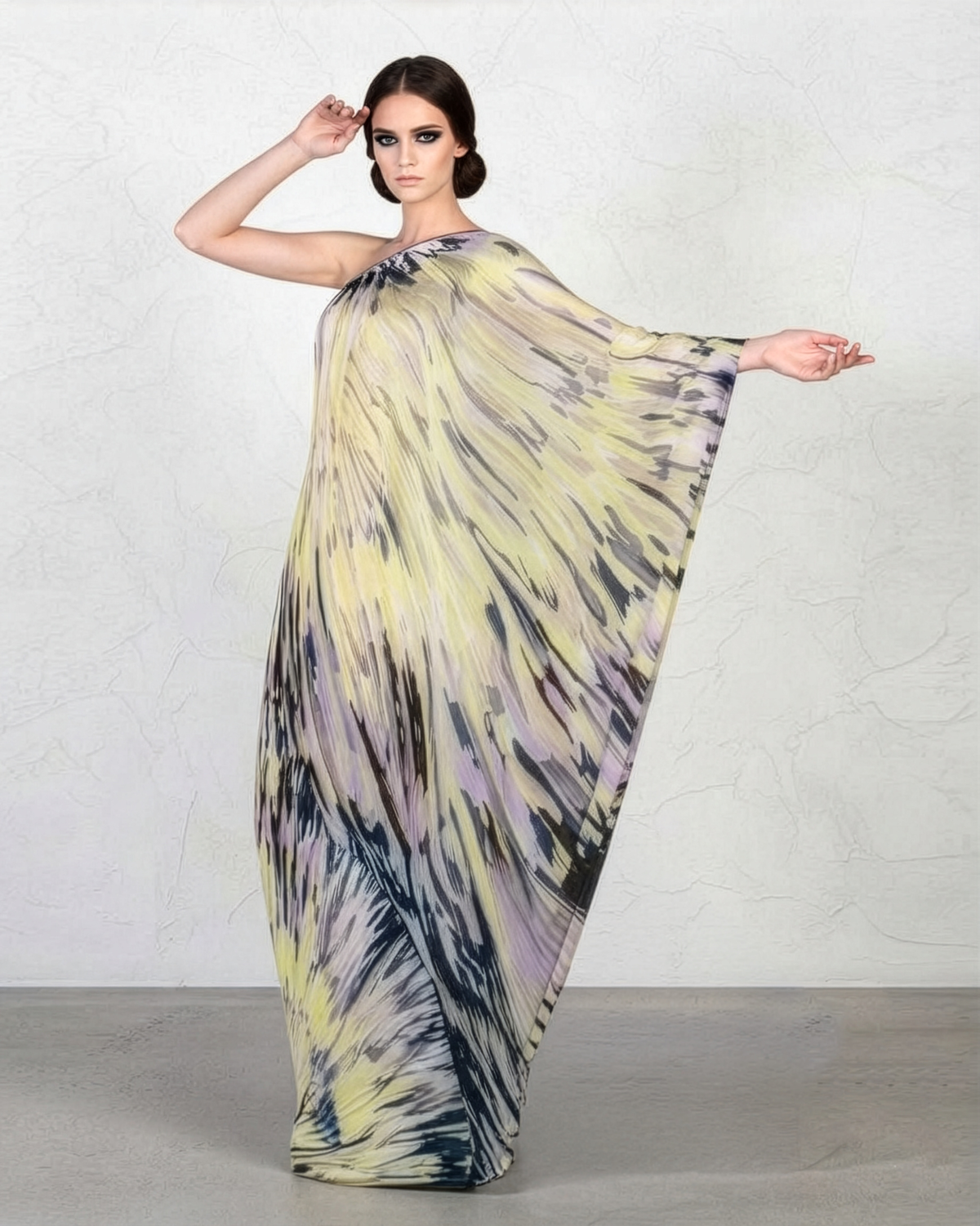 Strokes Purple Yellow Kaftan Dress