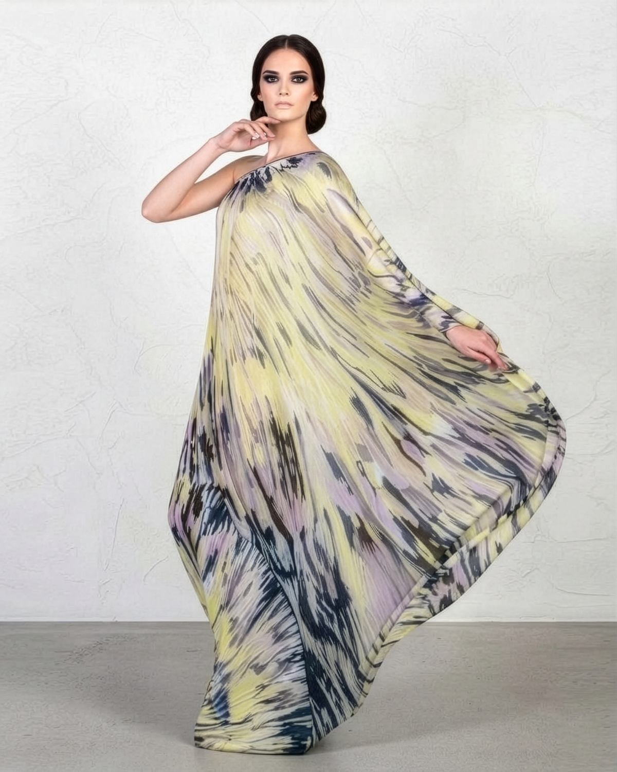 Strokes Purple Yellow Kaftan Dress