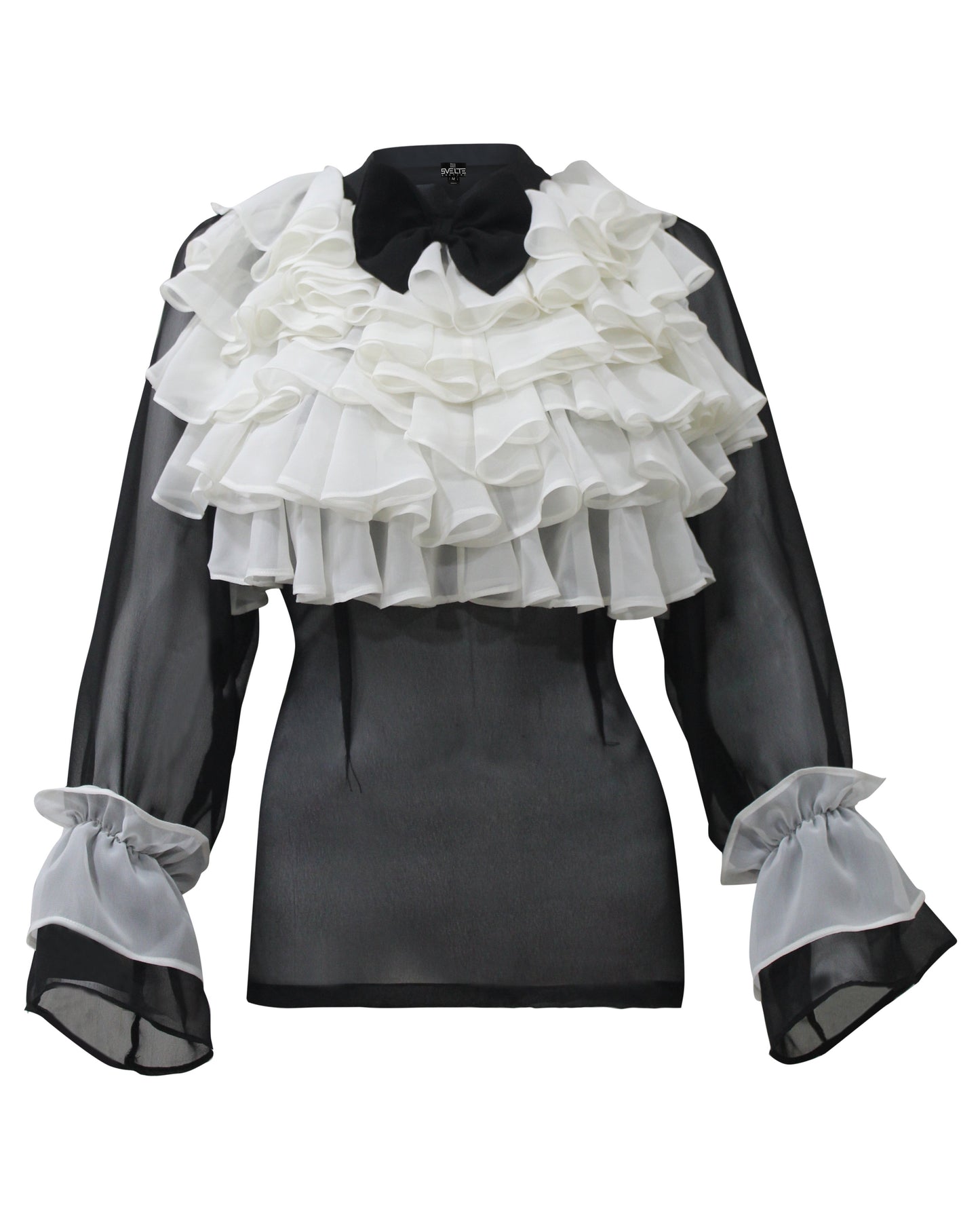 Black White Ruffle Drama Top