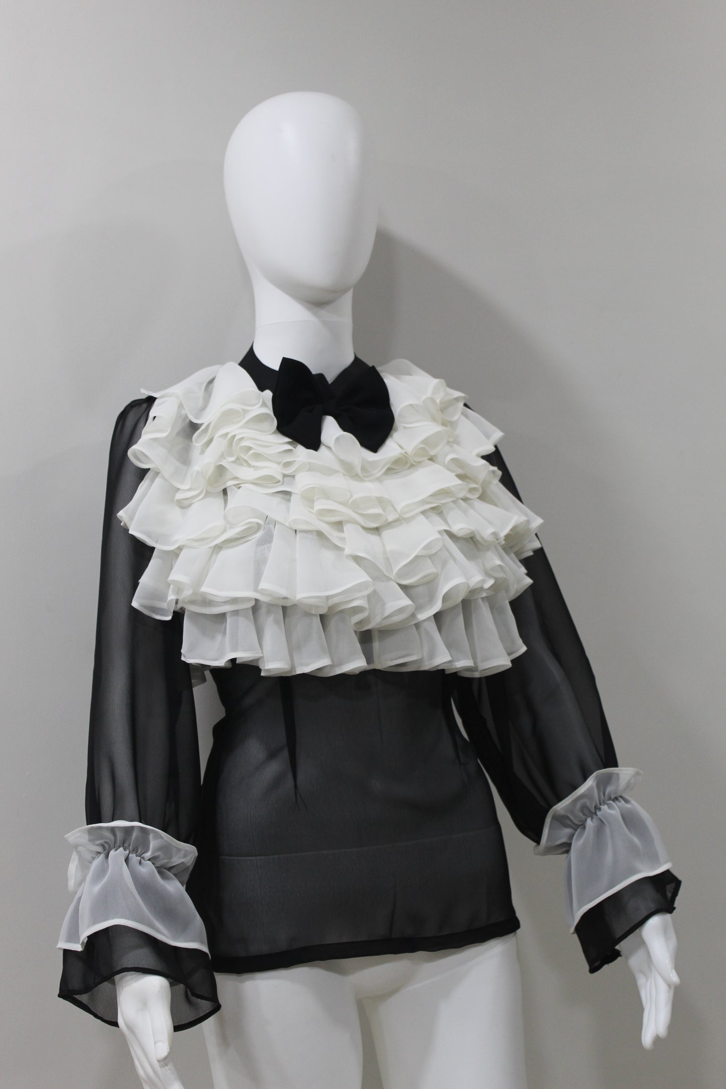 Black White Ruffle Drama Top
