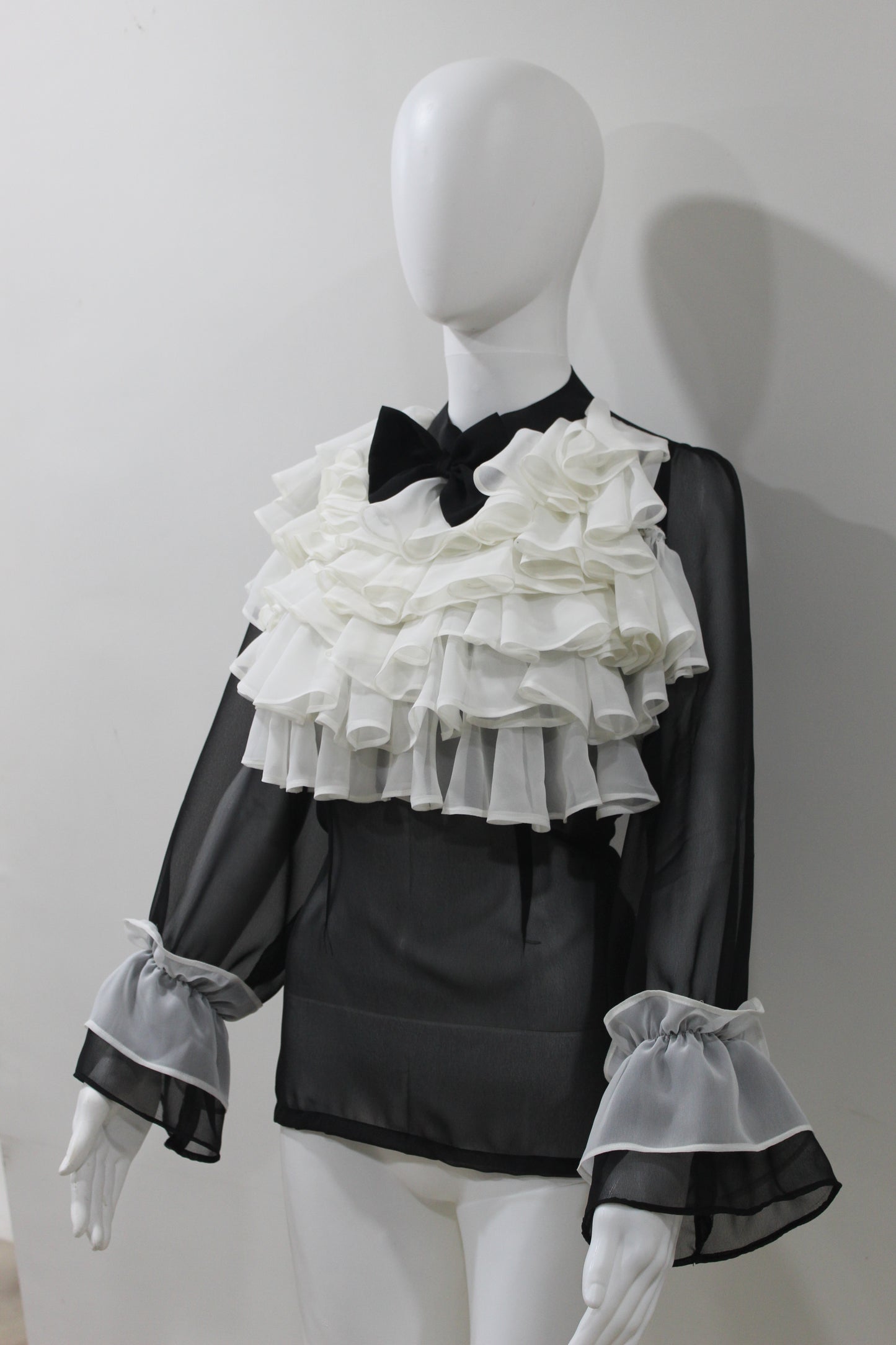 Black White Ruffle Drama Top