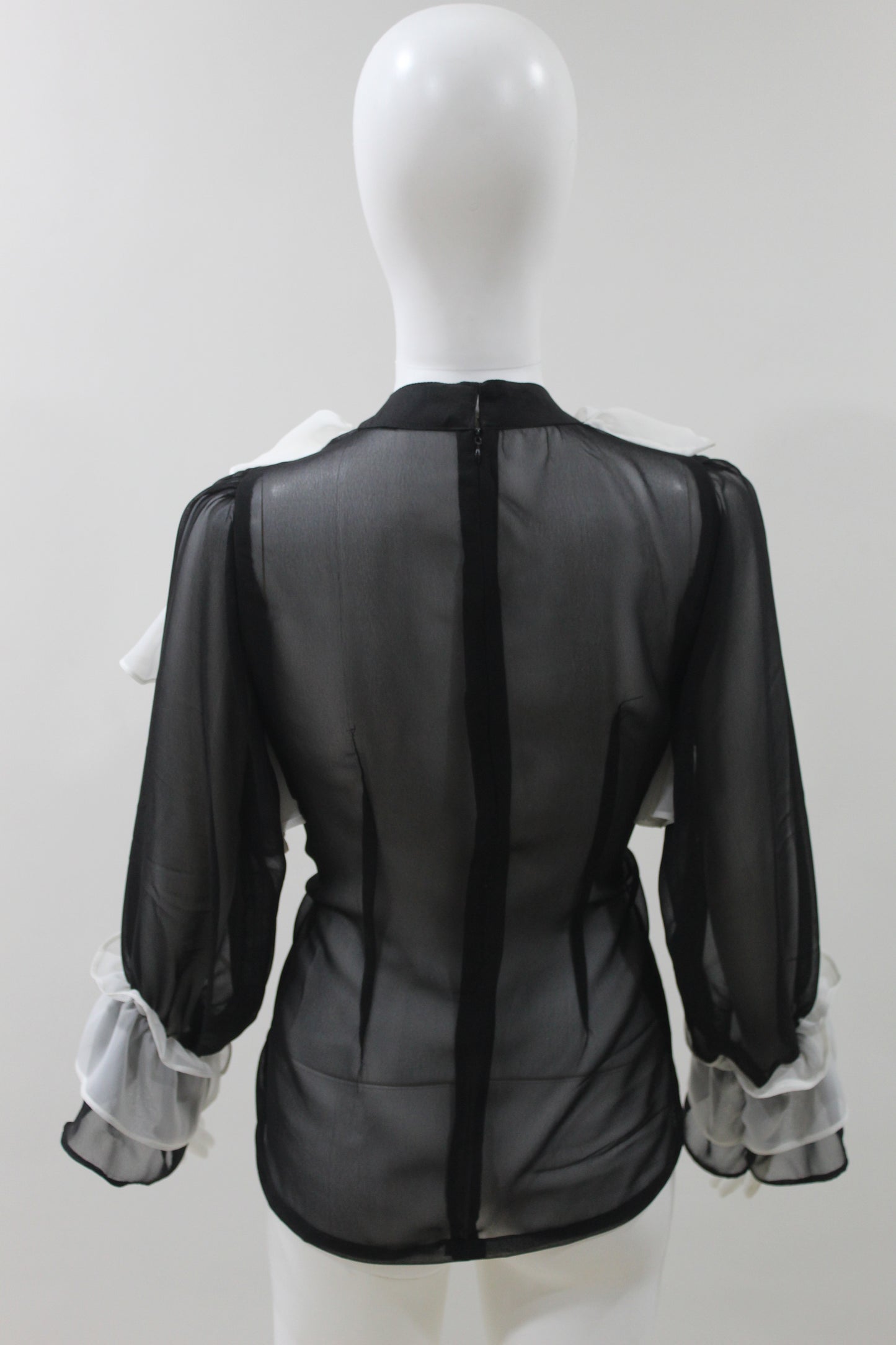 Black White Ruffle Drama Top