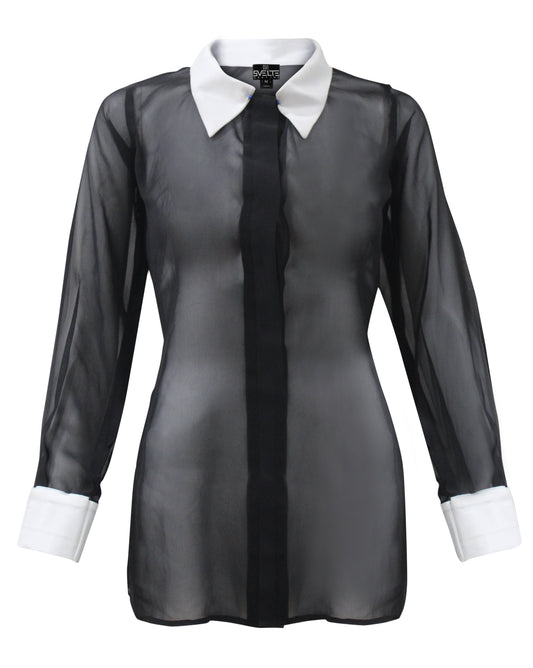 CLEARANCE - White Black Sheer Shirt