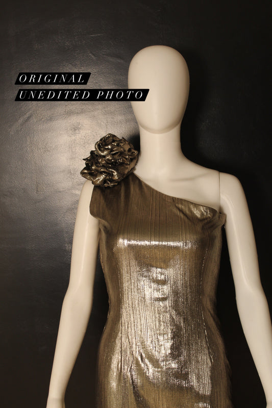 LUXE Bronze Ruffle One Shoulder Dress