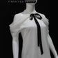 White Bow Cold Shoulder Layered Top