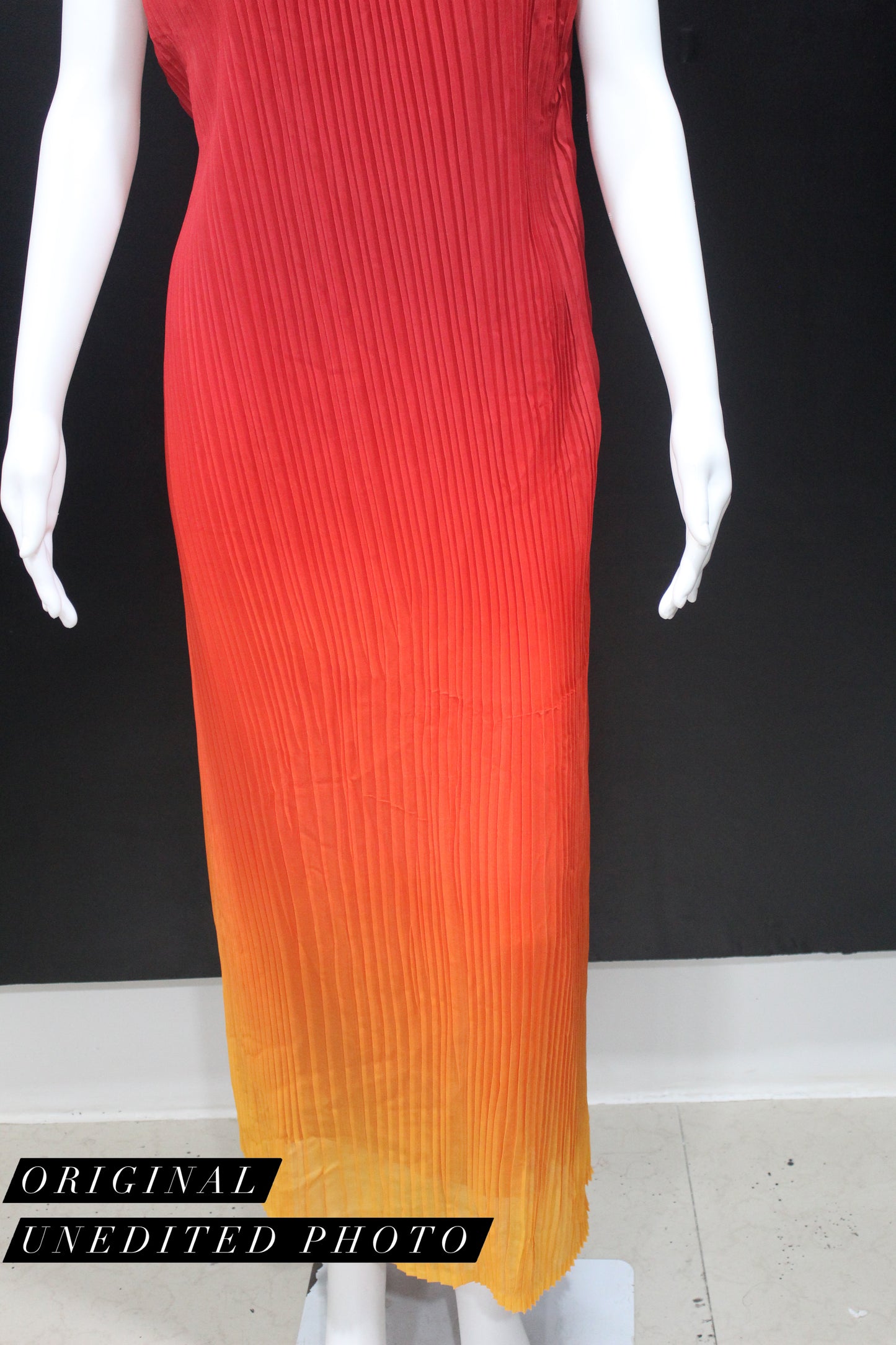 CLEARANCE - Ombre Pleated Red Yellow Spaghetti Maxi