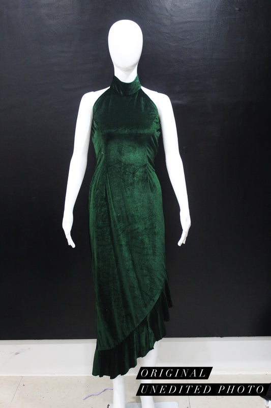 Emerald Velvet Ruffle Dress