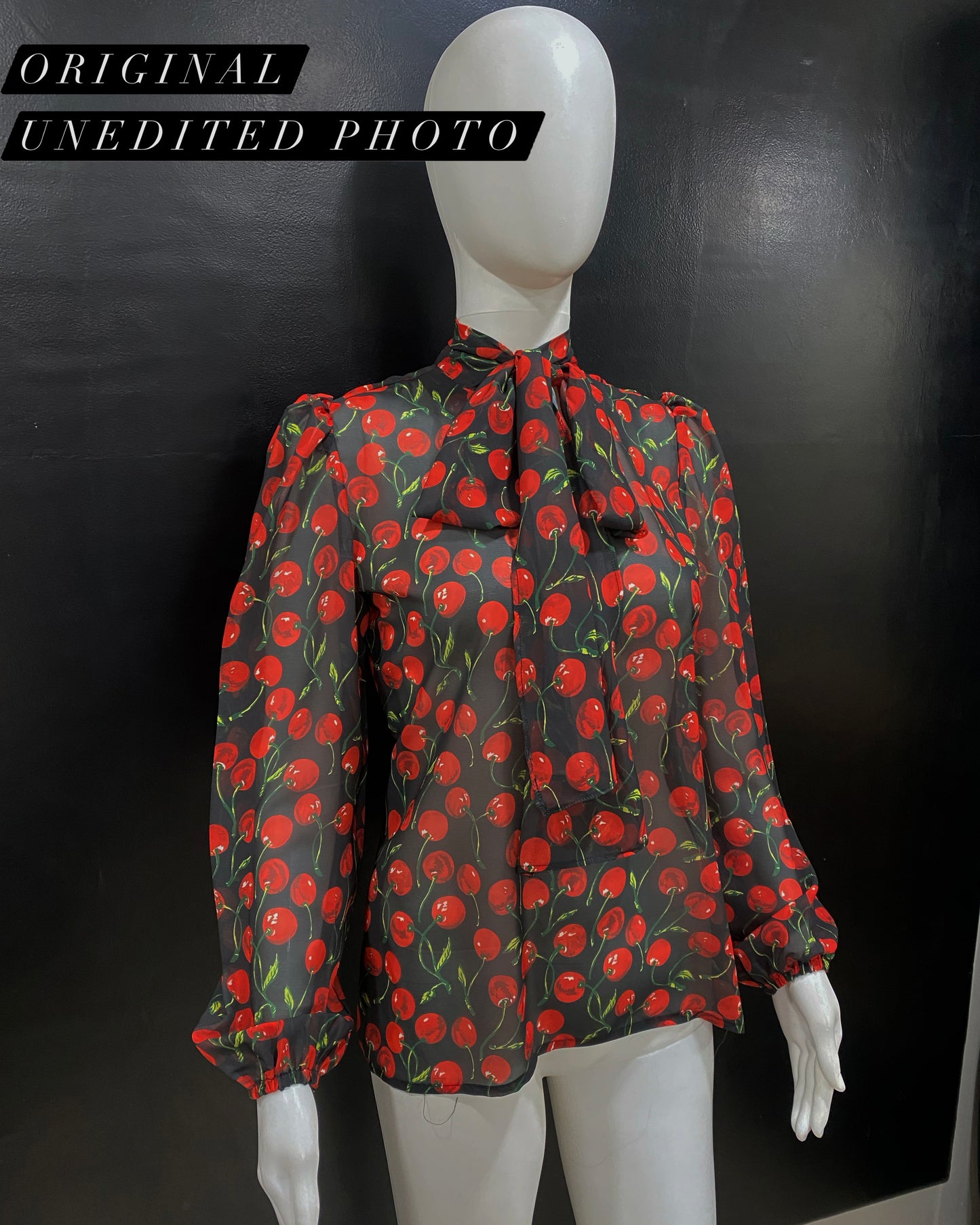 Cherry Pussy Bow Top