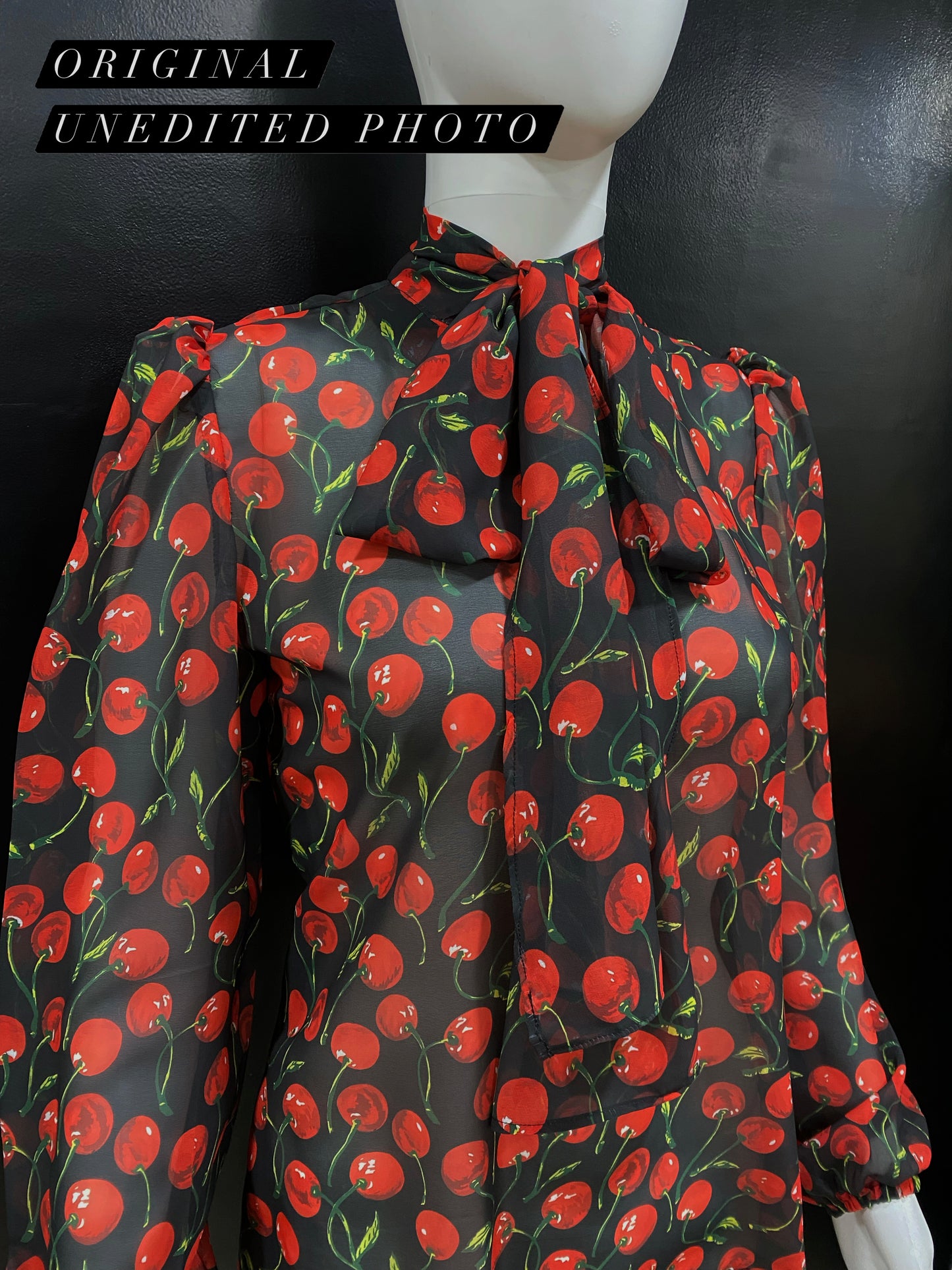 Cherry Pussy Bow Top