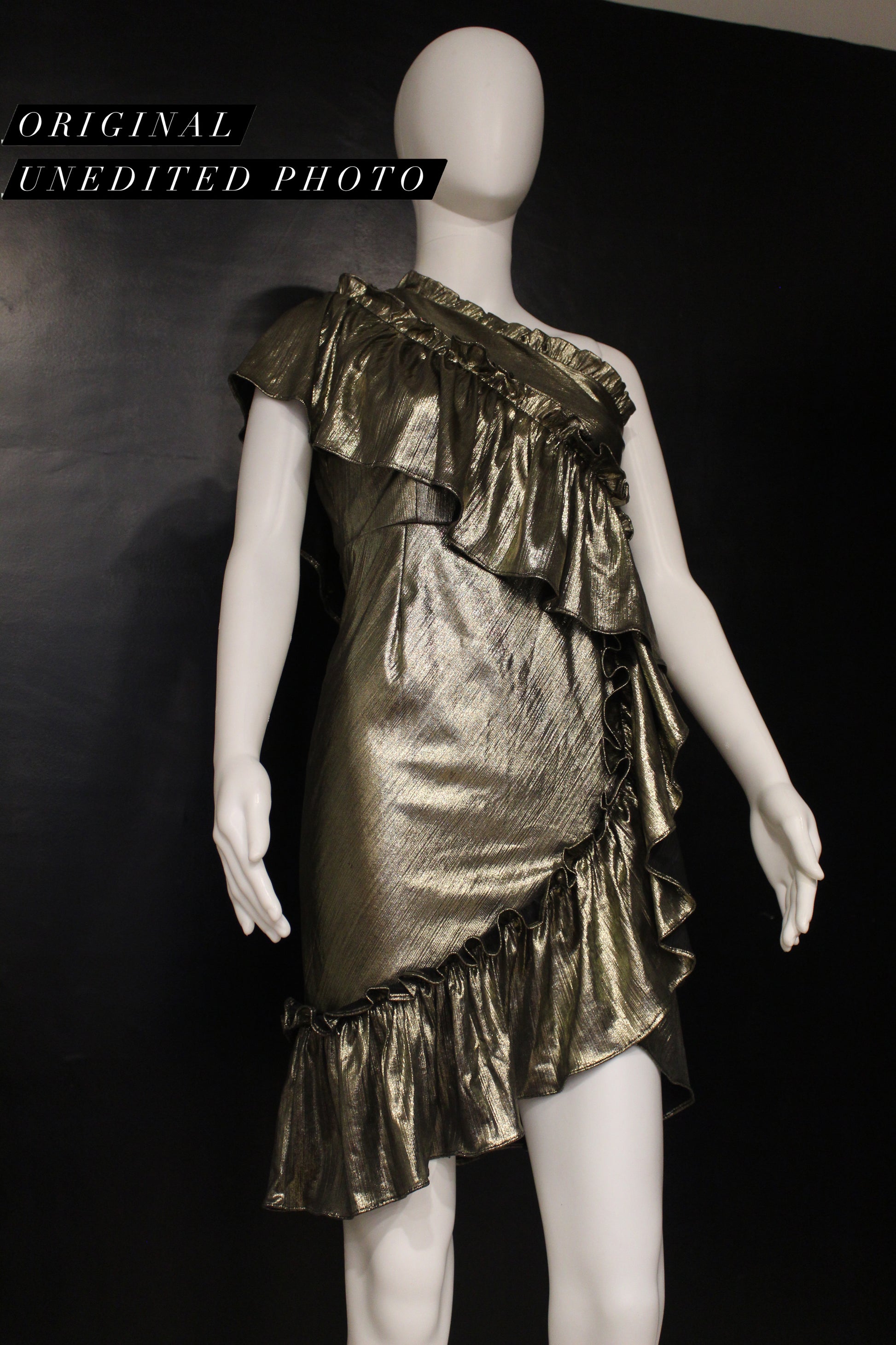 LUXE Gold Metallic Ruffle One Dress Svelte Couture LUXE Gold Metallic Ruffle One Dress Svelte Couture