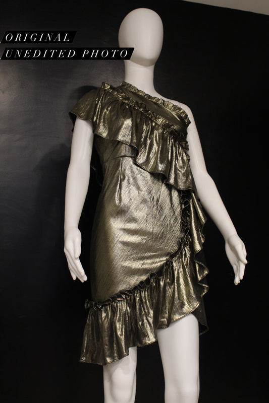 LUXE Gold Metallic Ruffle One Dress