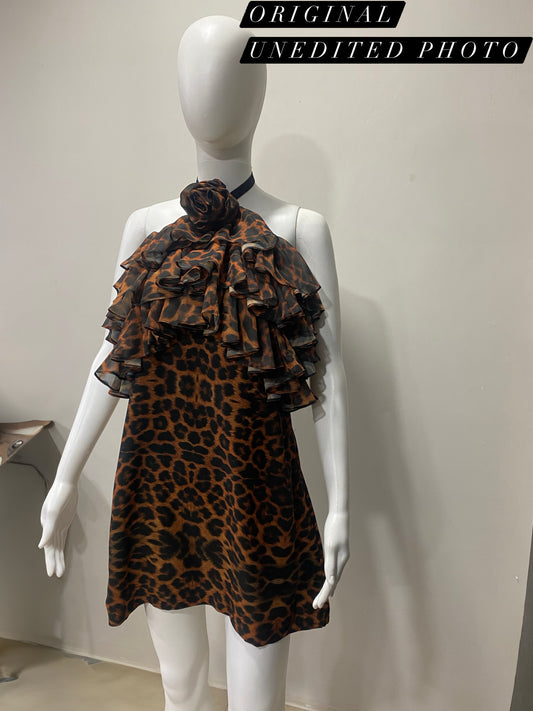 Leopard Ruffle Halter Dress