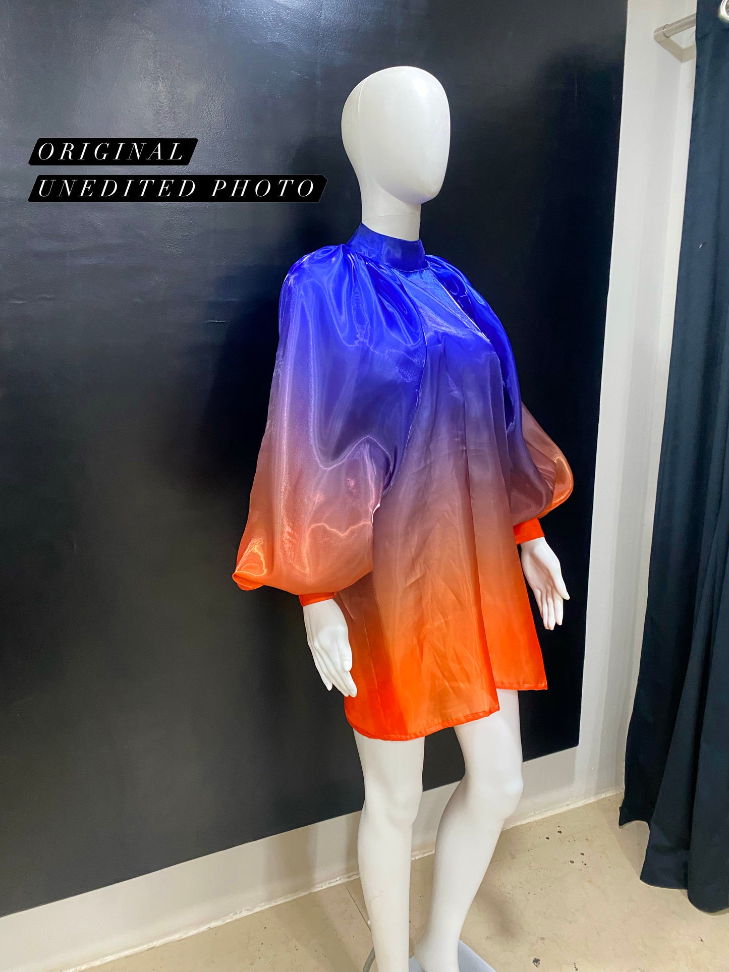 Glass Ombre Blue Orange Retro Puff Dress