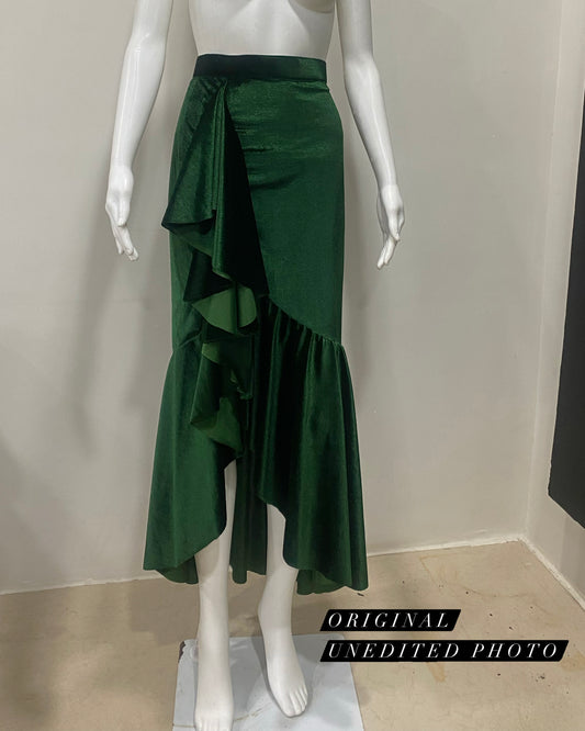 Emerald Ruffle Velvet Skirt