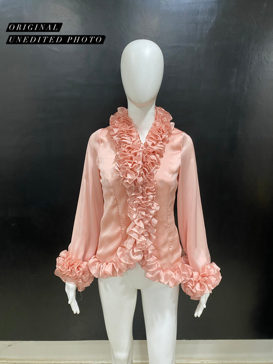 Coral Ruffle Neck Top