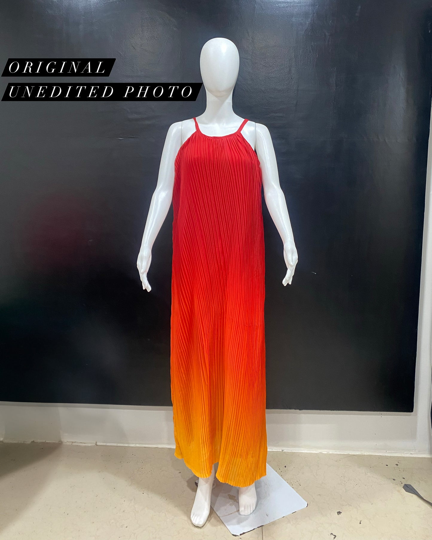 CLEARANCE - Ombre Pleated Red Yellow Spaghetti Maxi