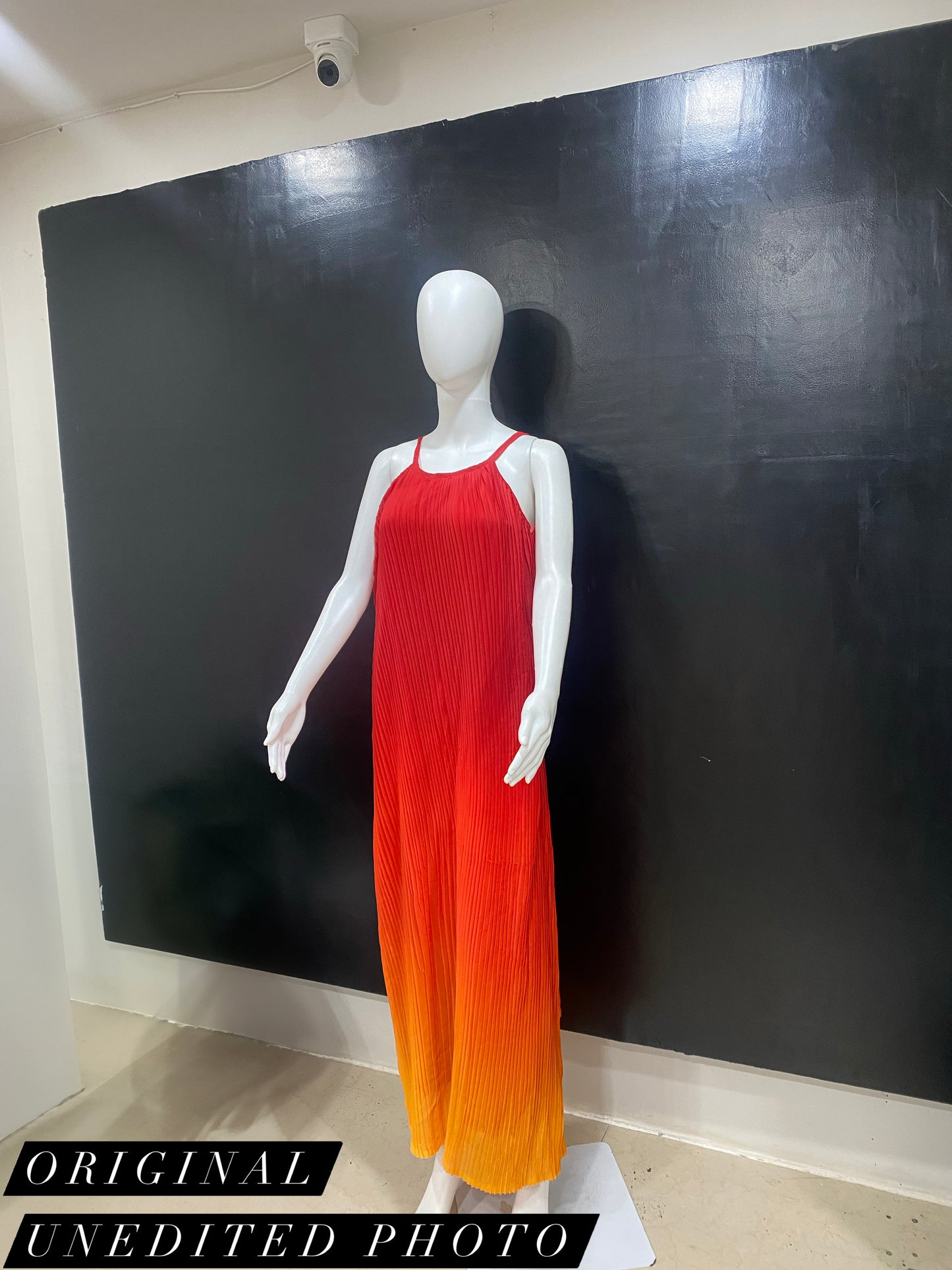 CLEARANCE - Ombre Pleated Red Yellow Spaghetti Maxi