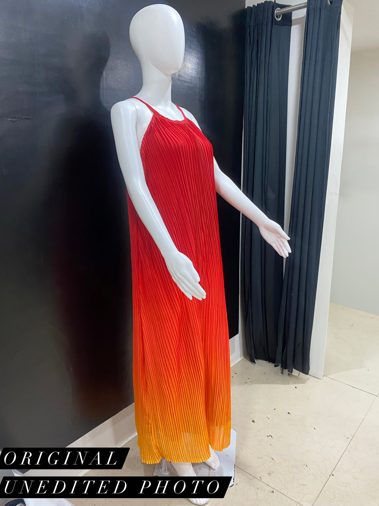 CLEARANCE - Ombre Pleated Red Yellow Spaghetti Maxi