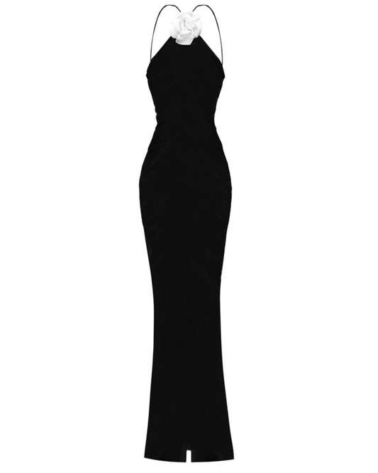 LUXE Black Halter Rose Gown