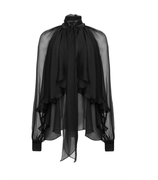 Black Front Ruffle Sheer Top