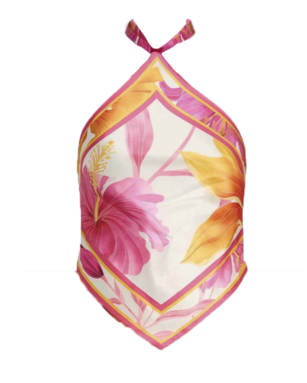 Pink Hibiscus Handkerchief Top