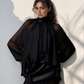 Black Front Ruffle Sheer Top