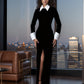 LUXE Black White Collar Cuff Gown