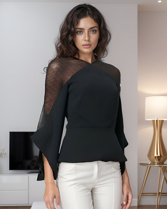 Black Sheer Cape Top