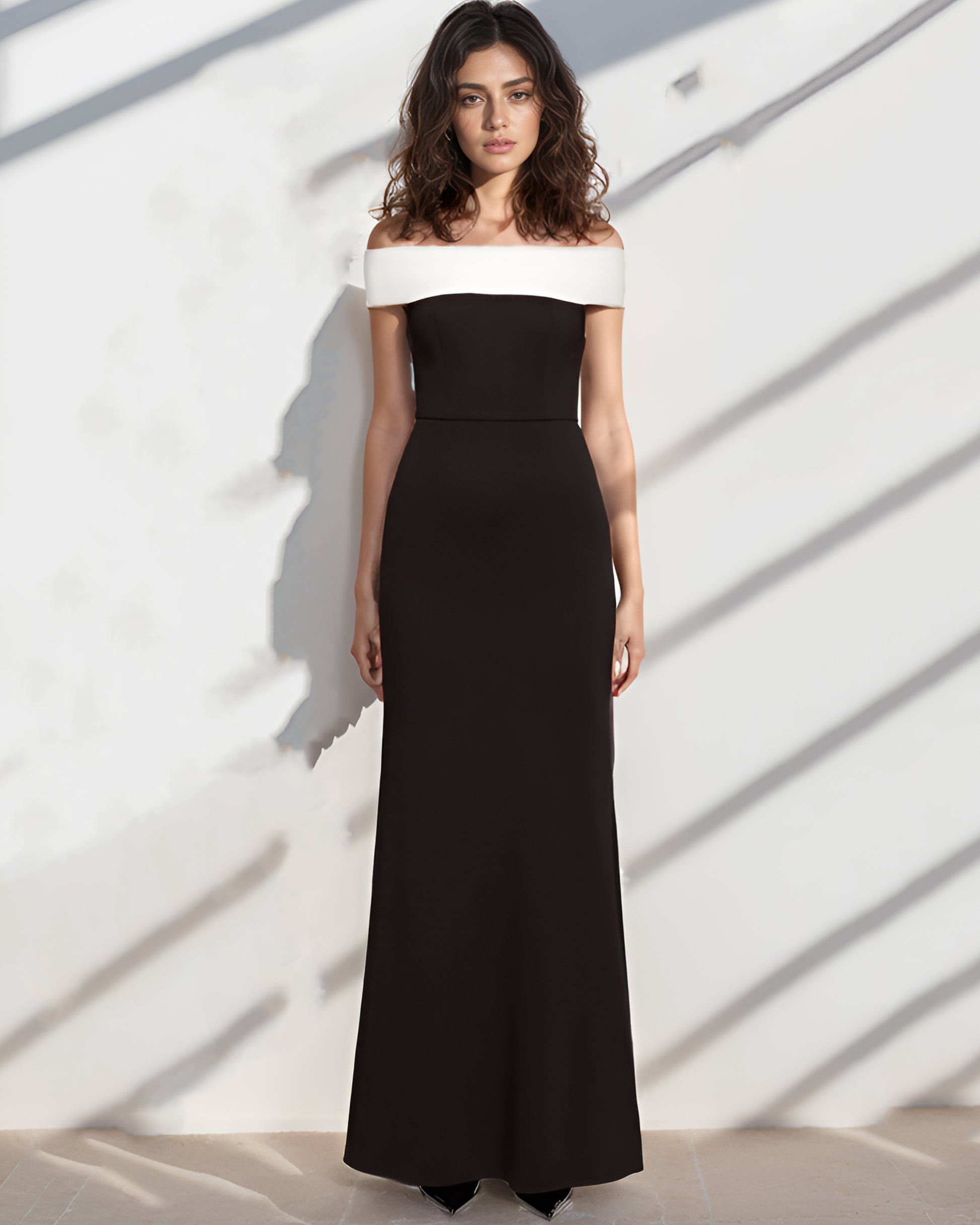 LUXE Black White Off Shoulder Gown – Svelte Couture