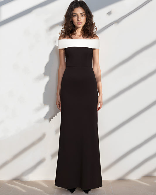LUXE Black White Off Shoulder Gown