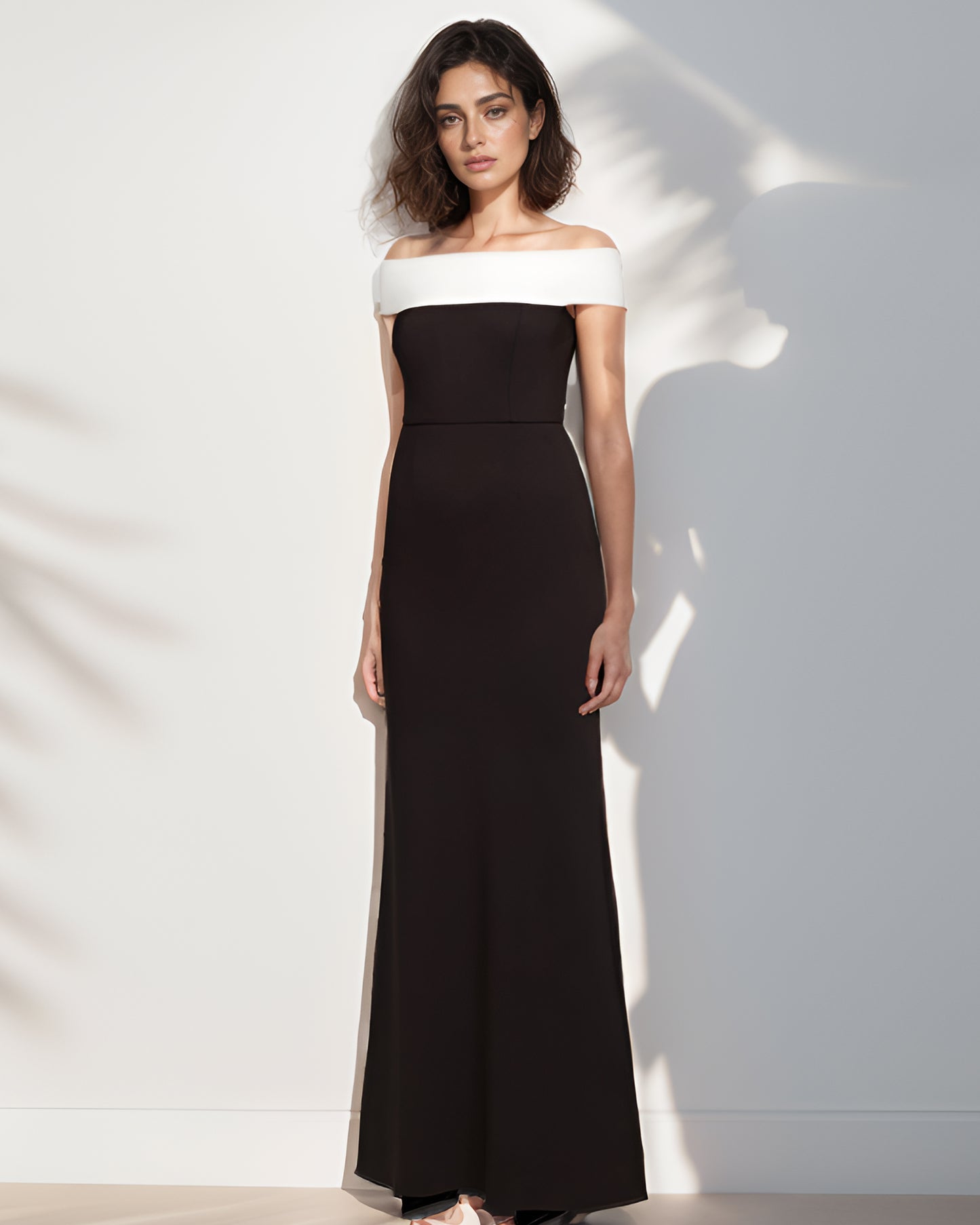 LUXE Black White Off Shoulder Gown