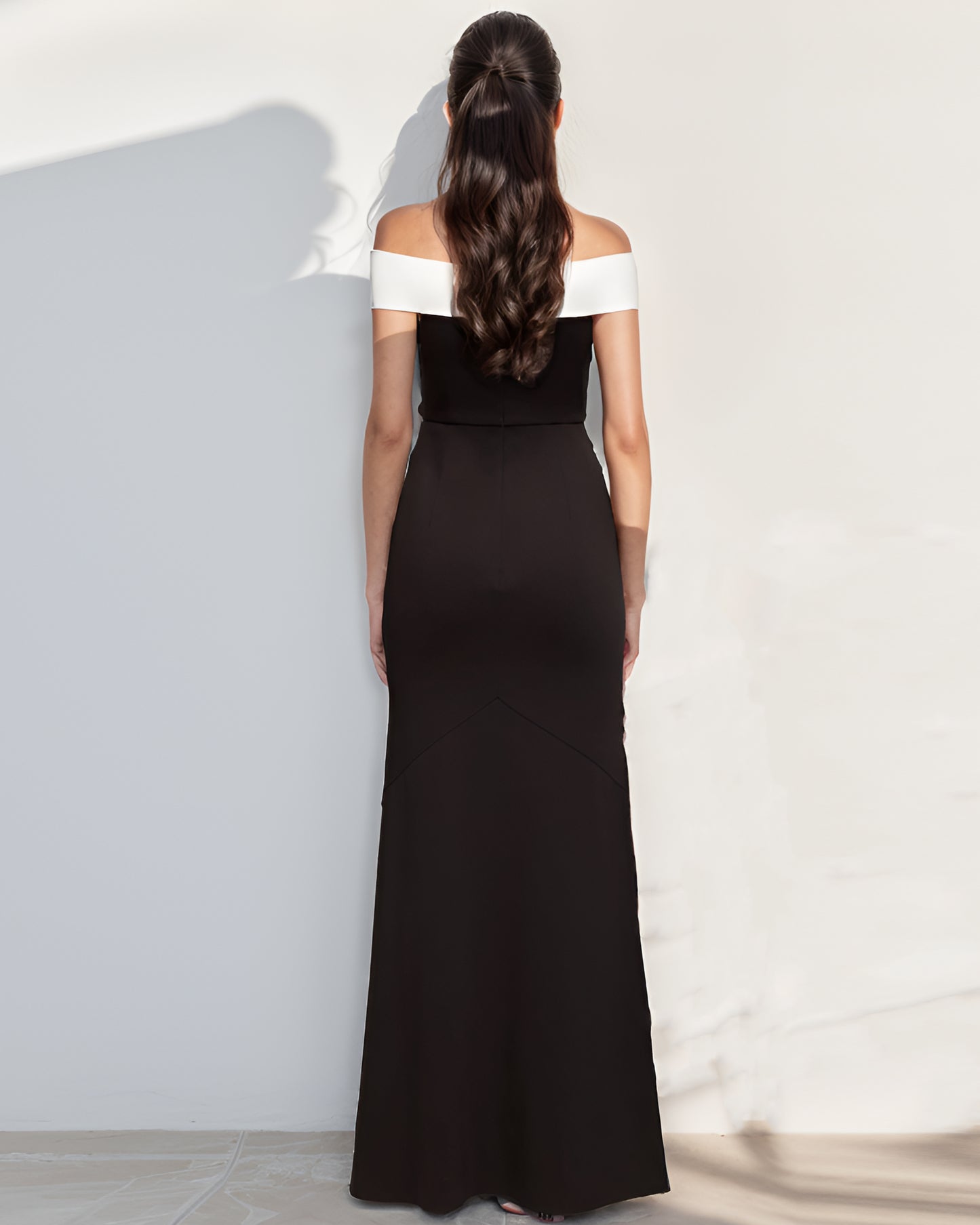 LUXE Black White Off Shoulder Gown