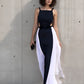 LUXE Black White Panel Cut-Out Gown